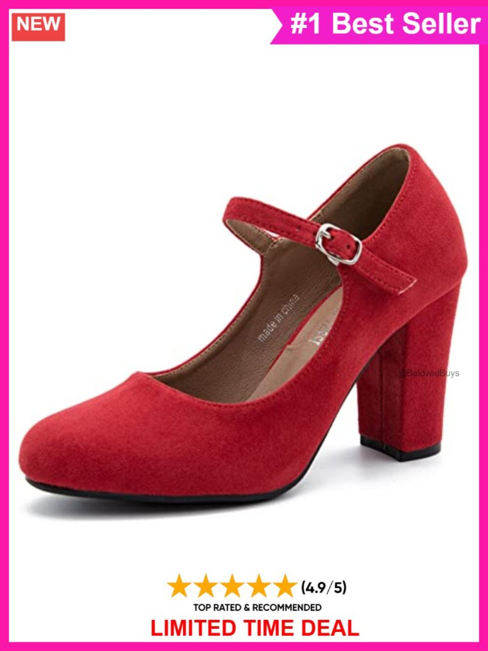 Women's Mary Jane Pumps Closed Round Toe Block Heel Ankle Strap Buckle